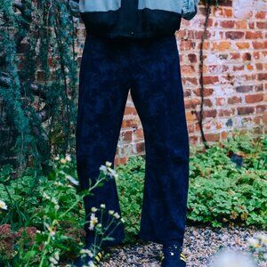 ROUCHA NEW PAYA DENIM PANTS STRETCH WIDE LEG CROPPED HIGH RISE BOHO BLACK sz C